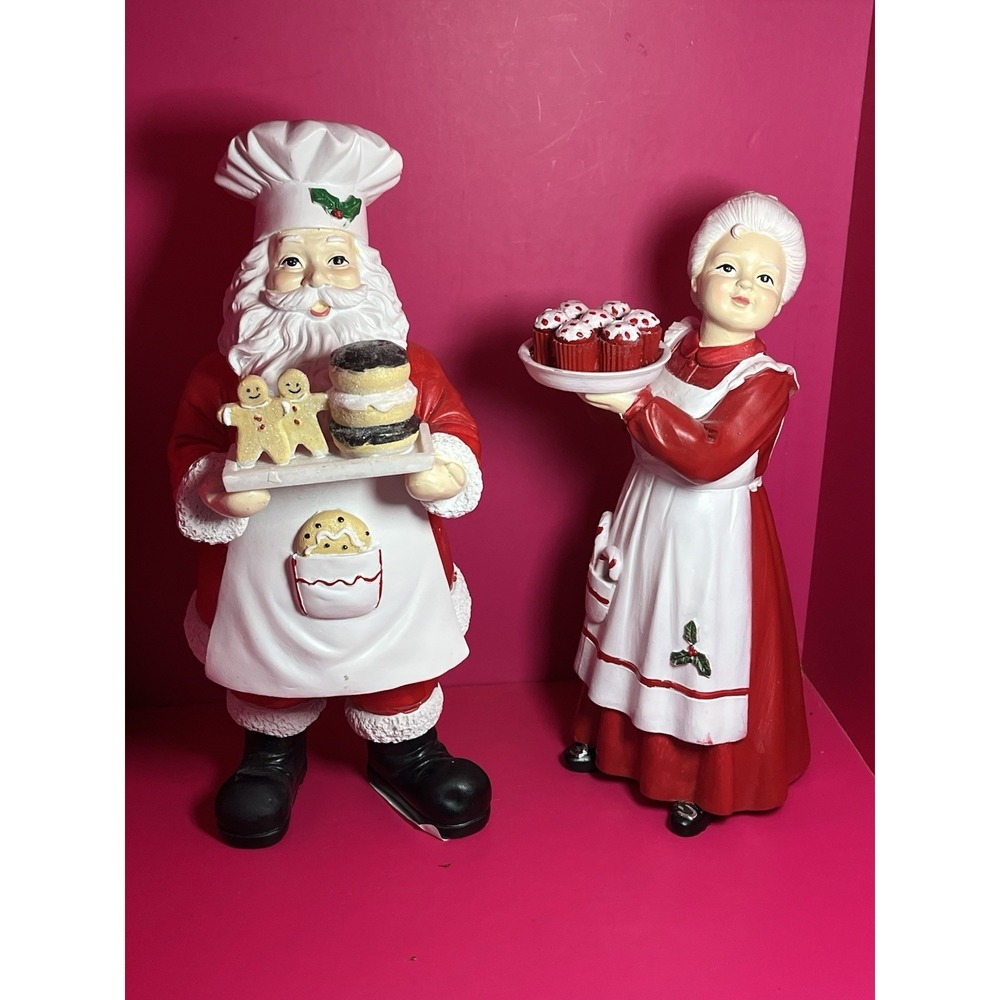 11.5" Santa Chef & 10.5" Mrs. Claus Baker Holiday Decor Figurines